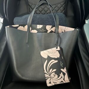 Kate Spade Black and Pink Floral Tote Bag reversible!